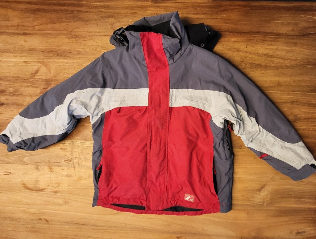 Rood-grijze winterjas/skijas, Sport en Fitness, Skiën en Langlaufen, Ophalen, Gebruikt, Ski, Kleding