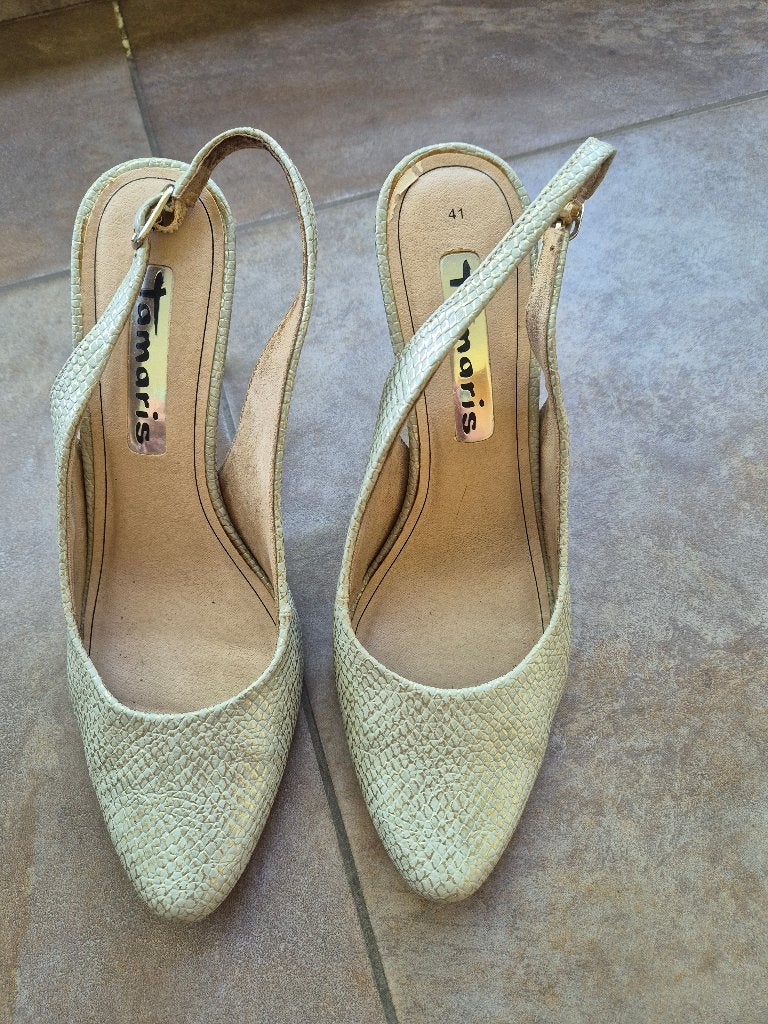 Slingbacks lichtgroen-goud hoge hakken Tamaris maat 41, Kleding | Dames, Tamaris, Ophalen of Verzenden, Schoenen met hoge hakken