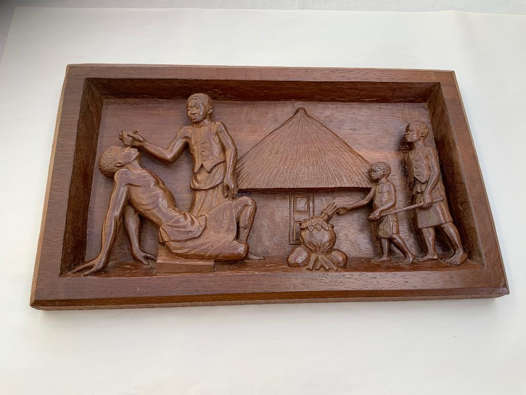 Tableau africain sculpté en ébéne, Antiquités & Art, Bois, Brun, Décoration murale, Fait main