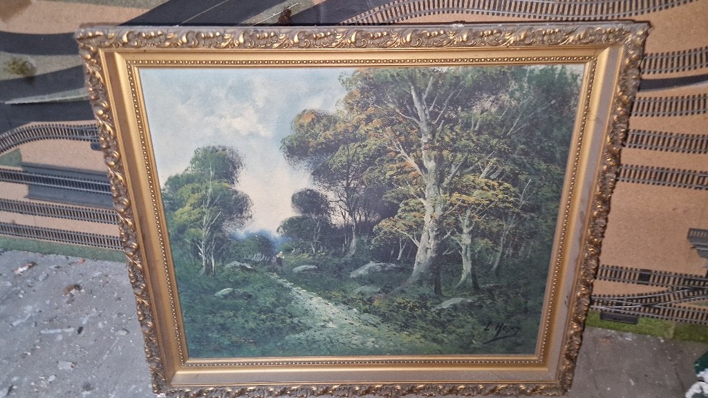 Oude tafel, Antiek en Kunst, Kunst | Schilderijen | Klassiek, Ophalen, Overige technieken, Landschap, Abstract