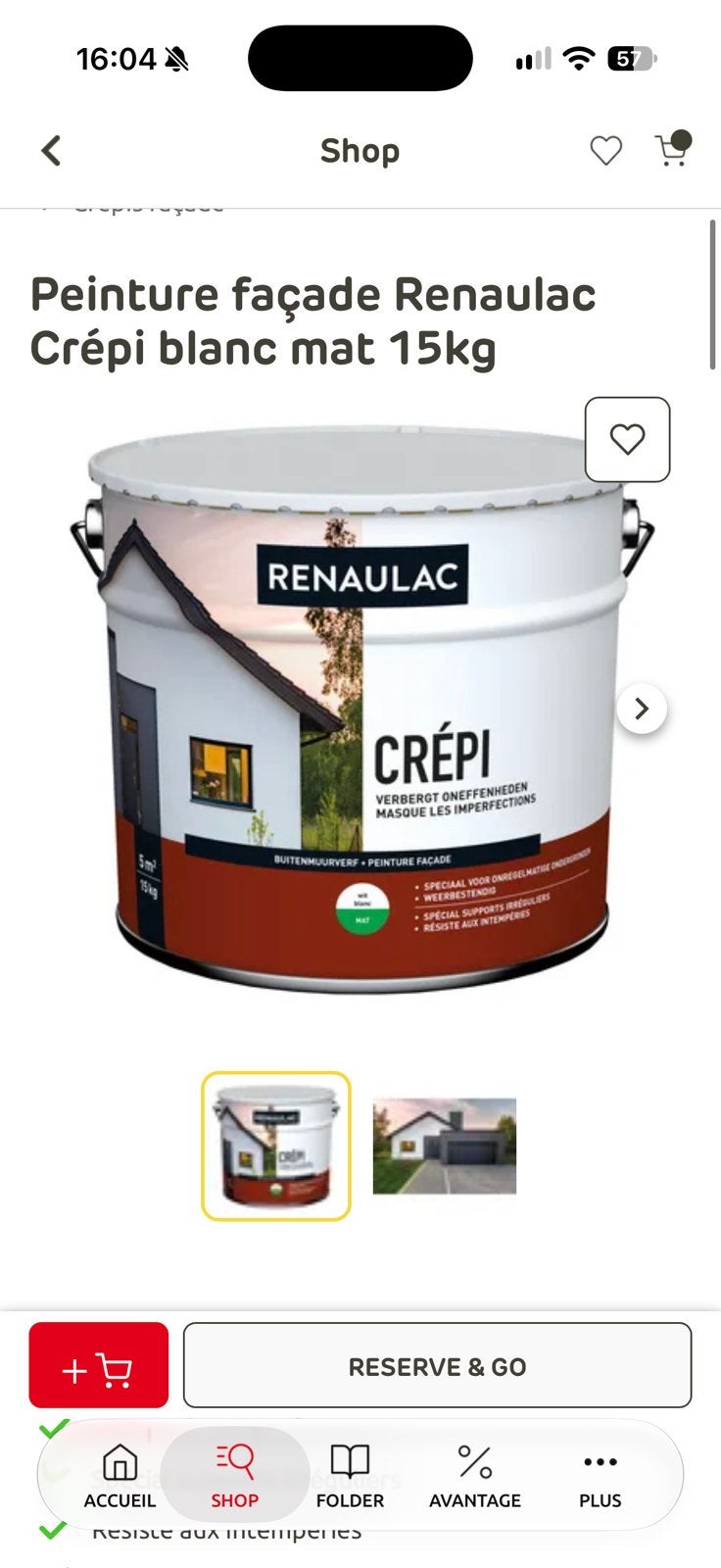 2 x Peinture façade Renaulac Crépi blanc mat 15kg, Bricolage & Construction, Peinture, Vernis & Laque, Enlèvement, Comme neuf