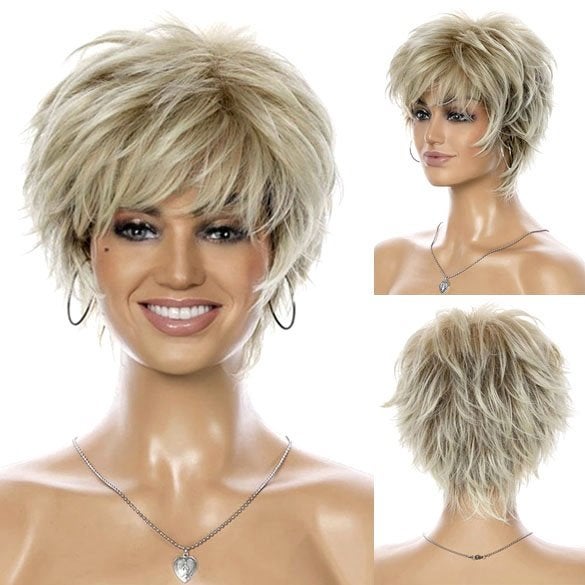 Pruik pixie model kort in laagjes blondmix model Dian, Verzenden, Nieuw