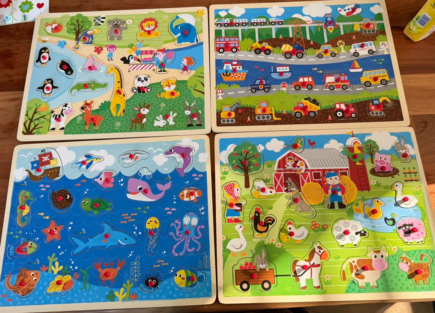 Puzzel - 4 houten inlegpuzzels, Ophalen, Gebruikt