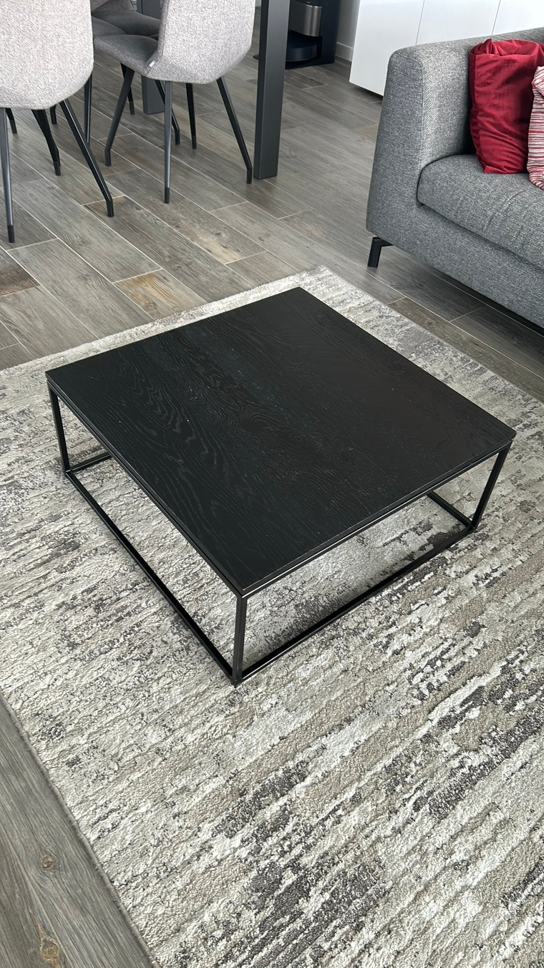 Zwarte salontafel 70x70 cm – eiken blad – metalen frame, Huis en Inrichting, Ophalen, Zo goed als nieuw, Metaal