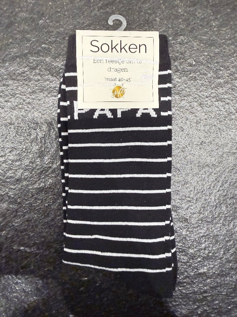 Mooie gestreepte "Papa" sokken maat 40-45, Kleding | Heren, Ophalen, Zwart, Nieuw, Maat 43 t/m 46