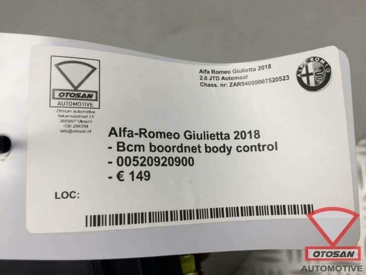 alfa romeo giulietta 18 bcm boordnet body control 0052092090, Dpofca@stellantis.com, Stellantis Europe S.p.A., Utilisé, Alfa Romeo