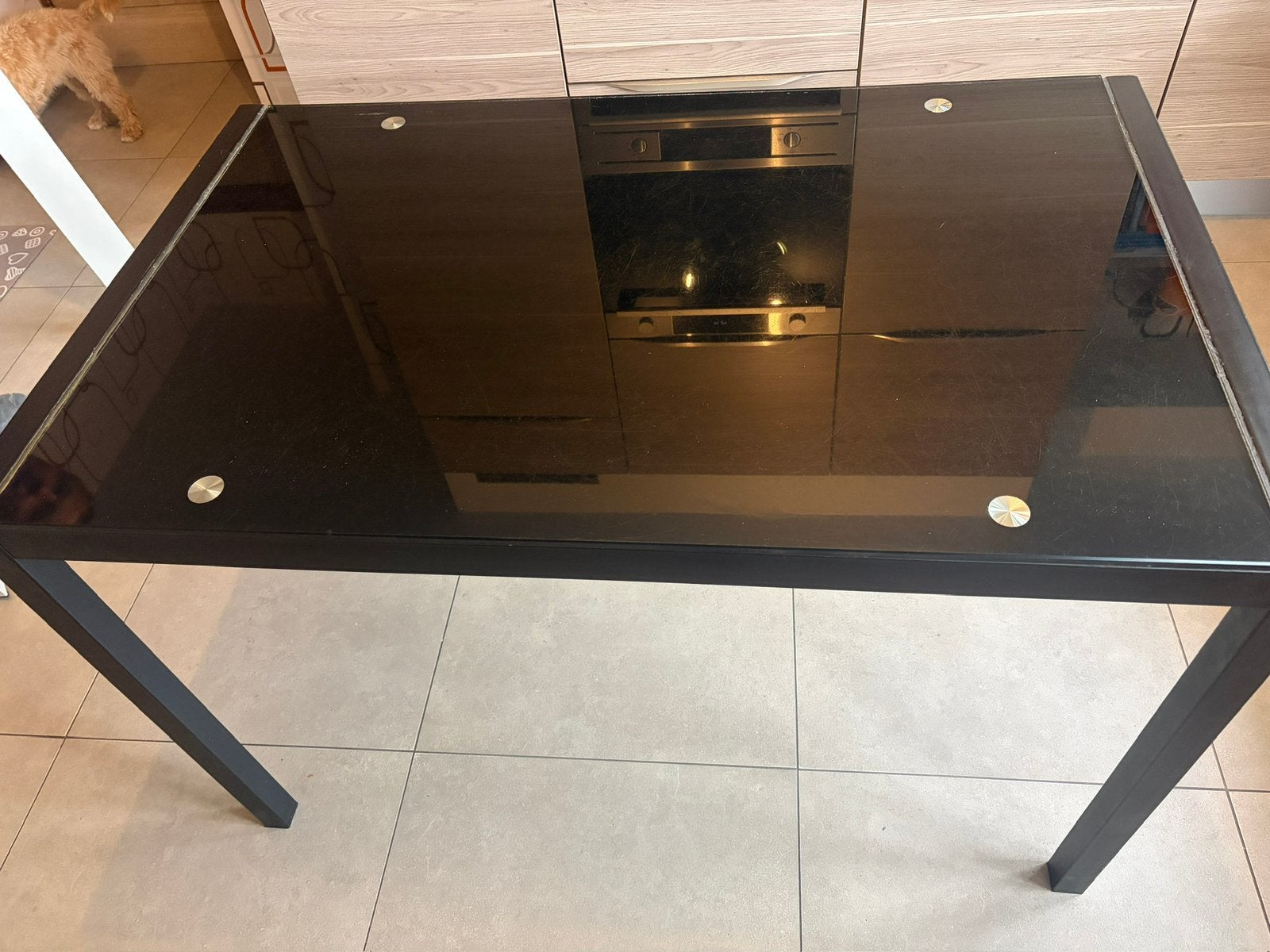 Glazen tafel, Huis en Inrichting, Tafels | Eettafels, Ophalen, Gebruikt, Glas, Vier personen