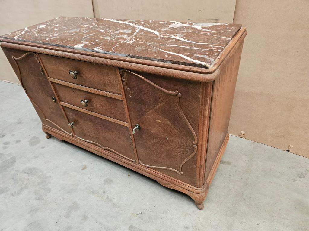 Dressoir, commode met marmerblad in Louis XV-stijl, Huis en Inrichting, Kasten | Dressoirs, Ophalen, Gebruikt, Eikenhout, 25 tot 50 cm
