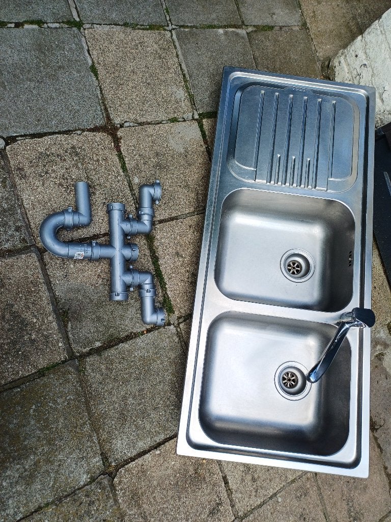 EVIER INOX 116x50 cm +robinet + siphon tbe, Enlèvement ou Envoi, Comme neuf