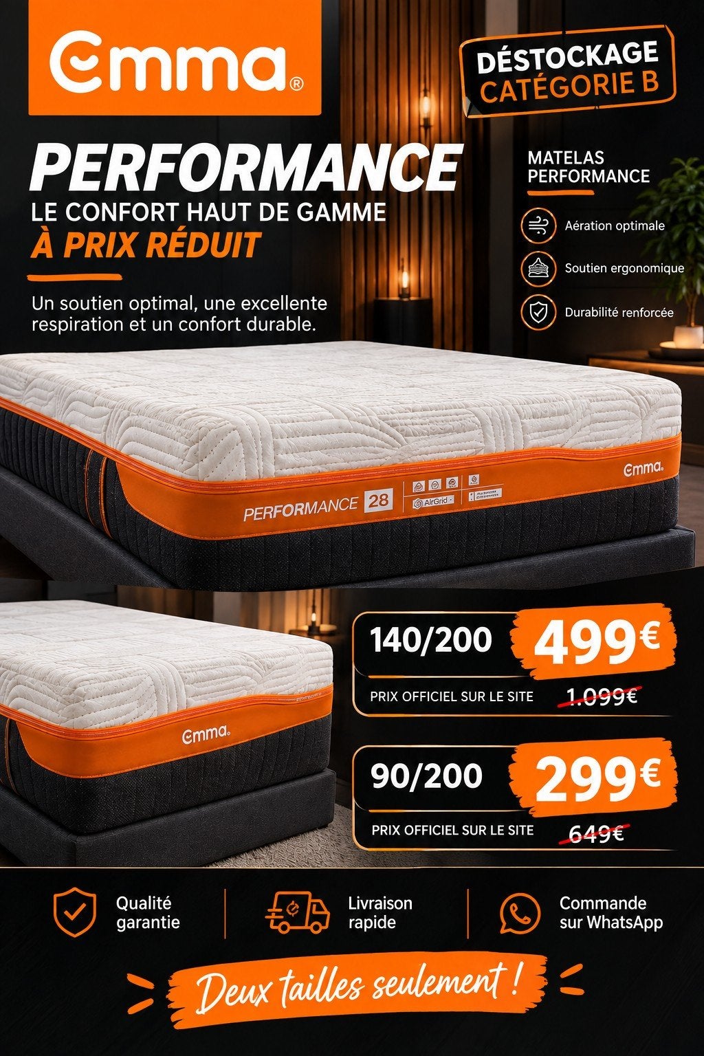 destockage matelas Emma performance nouvelle génération, Enlèvement, Neuf, Matelas