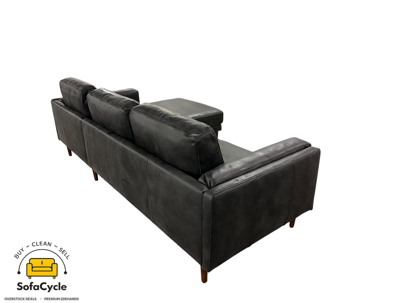 Fauteuil d'angle en cuir noir, angle R — overstock, Neuf, Enlèvement ou Envoi, SofaCycle, Info@sofacycle.be