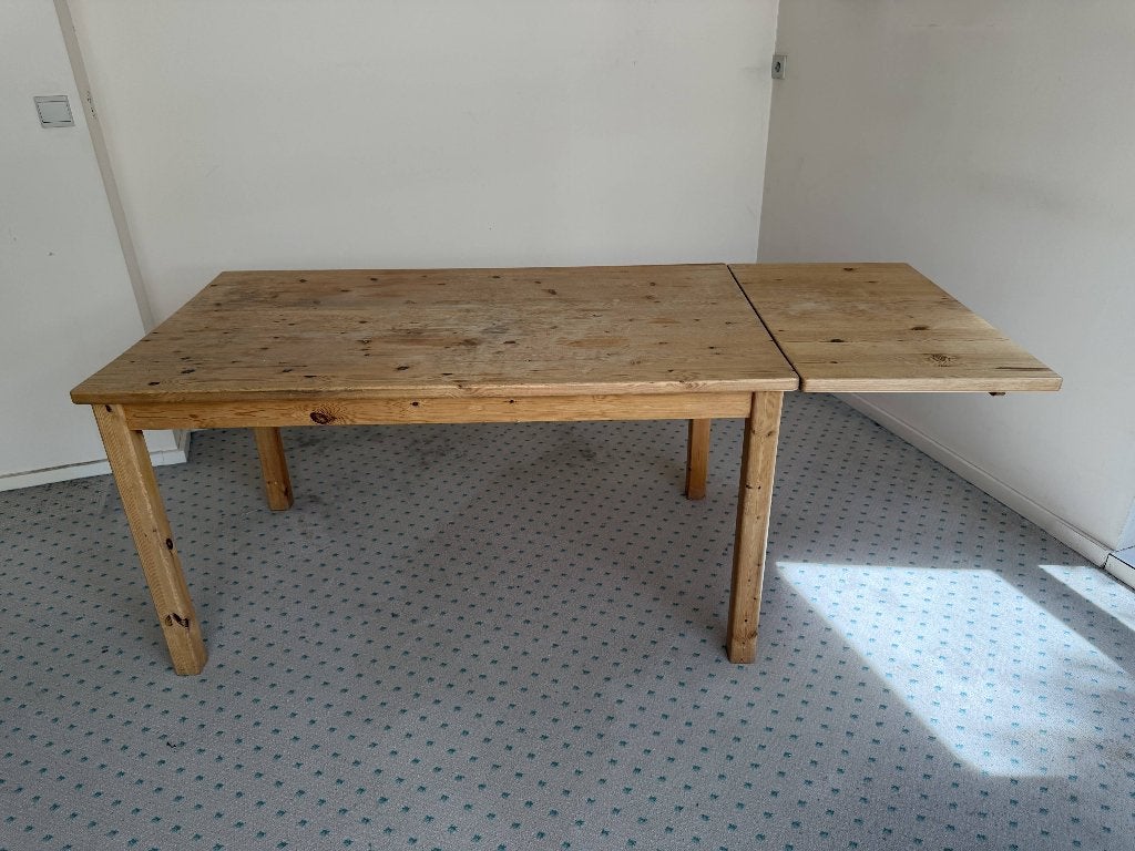 Grande table de ferme en sapin massif extensible 190 cm, Antiquités & Art, Enlèvement