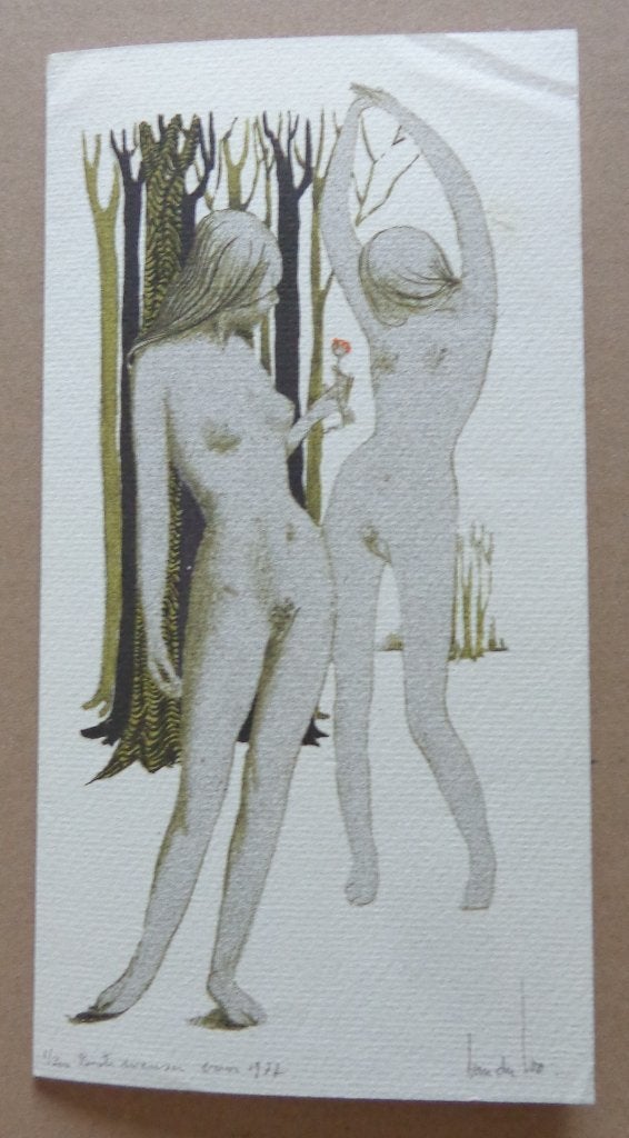JAN VAN DER LOO / NIEUWJAARSKAART / 22x23cm / SIG / NAAKTEN, Enlèvement ou Envoi, Personnages et figures fantastiques, Lithographie