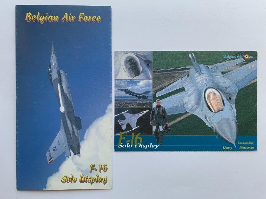 Postkaart en Flyer F16 solo display Danny KET Meersman 31SQN, Verzamelen, Militaria | Algemeen, Luchtmacht, Overige typen, Ophalen of Verzenden