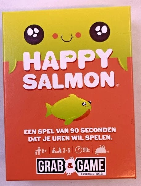 Exploding Kittens Happy Salmon snel kaartspel nieuwstaat, Hobby en Vrije tijd, Drie of vier spelers, Verzenden, Zo goed als nieuw