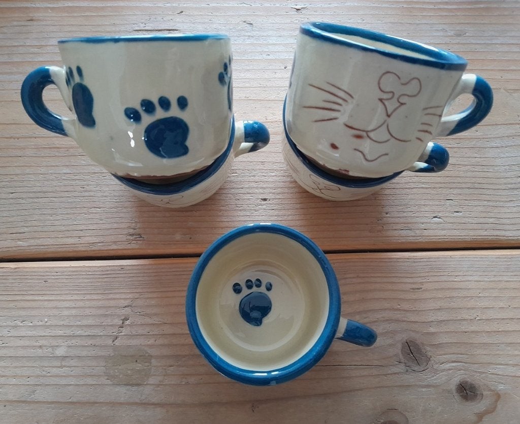 Keramiek poot snoet kat / poes tas + ondertas, Ophalen of Verzenden