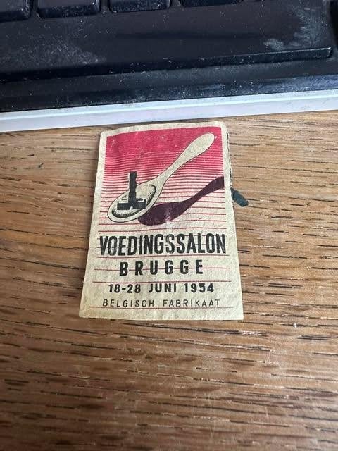 luciferdoos etiket label voedingssalon Brugge 1954, Verzamelen, Gebruikt, Voedingssalon, Ophalen of Verzenden, Info@voedinddddla.b