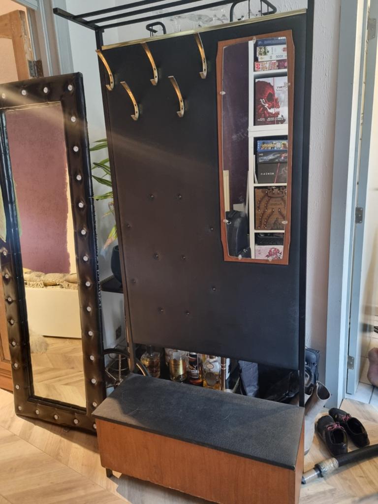 Vintage kapstok / halmeubel met bankje, Ophalen, Overige materialen, Gebruikt, Staande kapstok