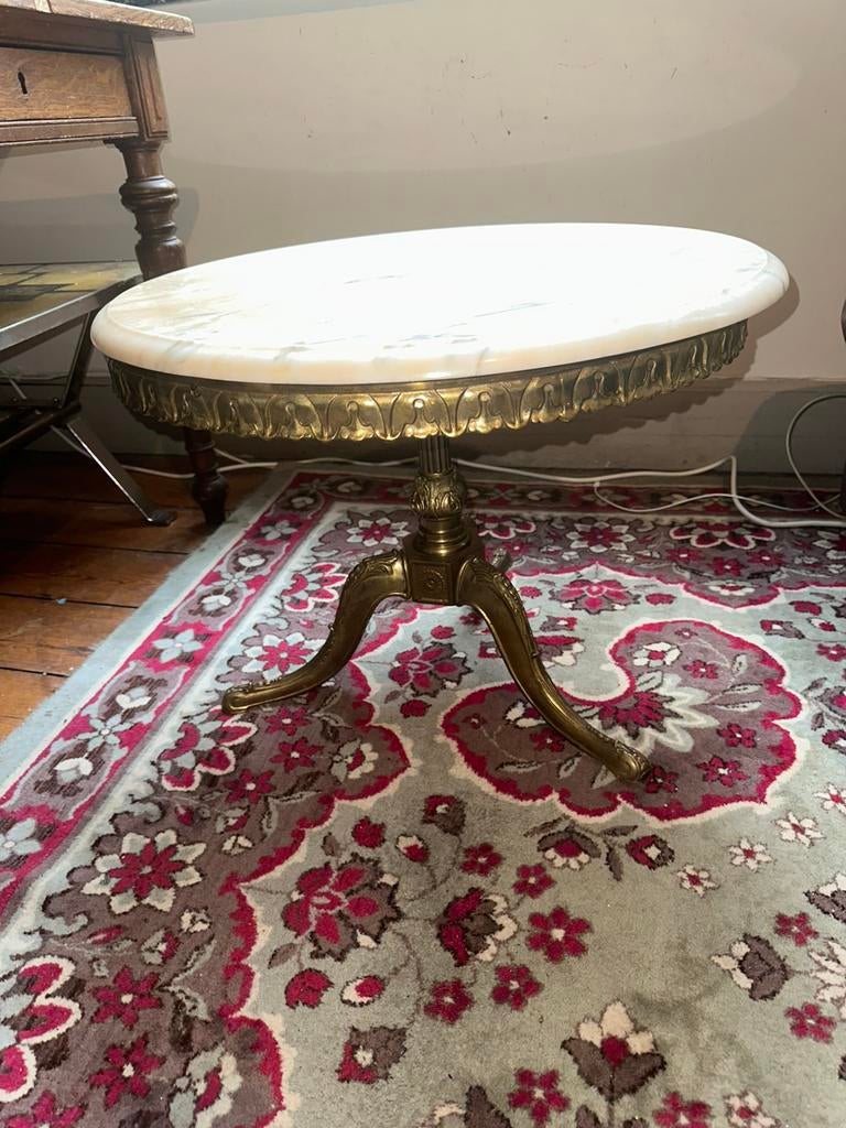 Table basse, d'appoint ronde en marbre, laiton, acier, Enlèvement