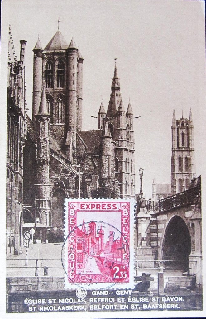 POSTKAART- GENT- ST NIKLAASKERK, BELFORT EN ST- BAAFSKERK, Ophalen of Verzenden, 1920 tot 1940, Gelopen, Oost-Vlaanderen