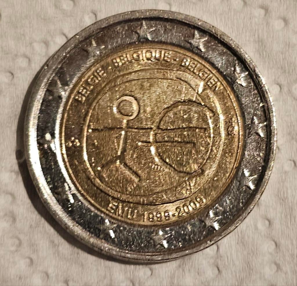 2 euro herdenkingsmunt 10 jaar e.m.u emu belgië 2009, Ophalen of Verzenden, België, 2 euro, Losse munt
