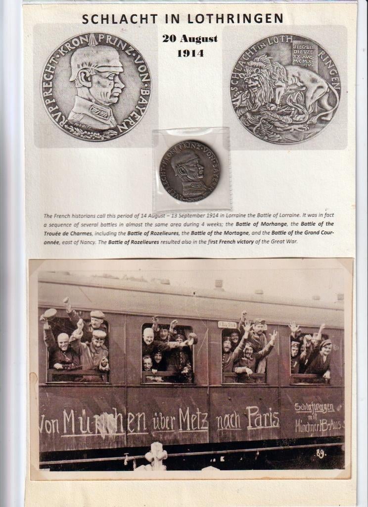 Médaille portrait + photos 'Schlacht in Lothringen' - 1914, Collections, Envoi, Armée de terre, Emblème ou Badge