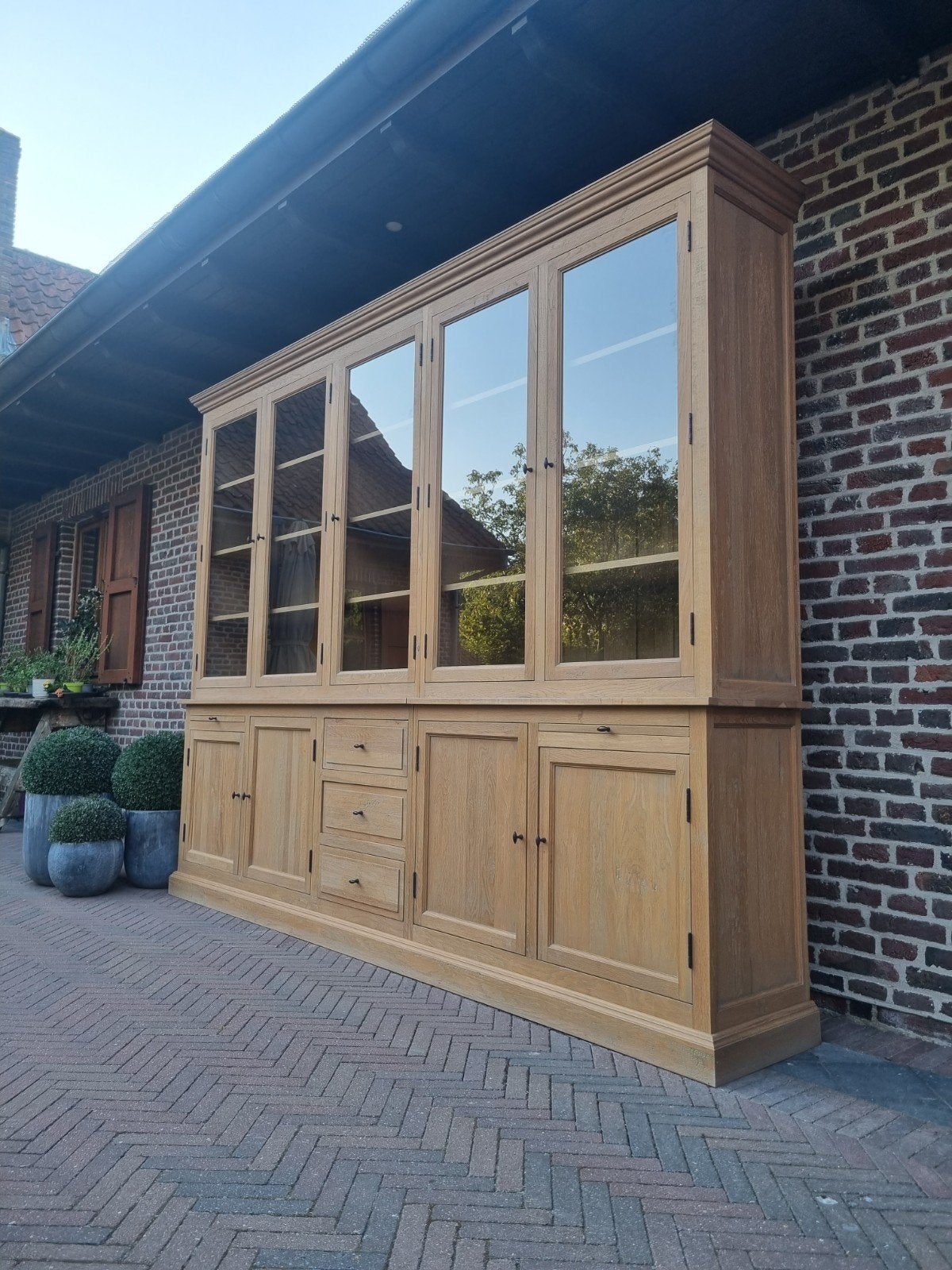 Eiken buffetkast/vitrinekast art 169/26, Ophalen, 200 cm of meer, ., Eikenhout
