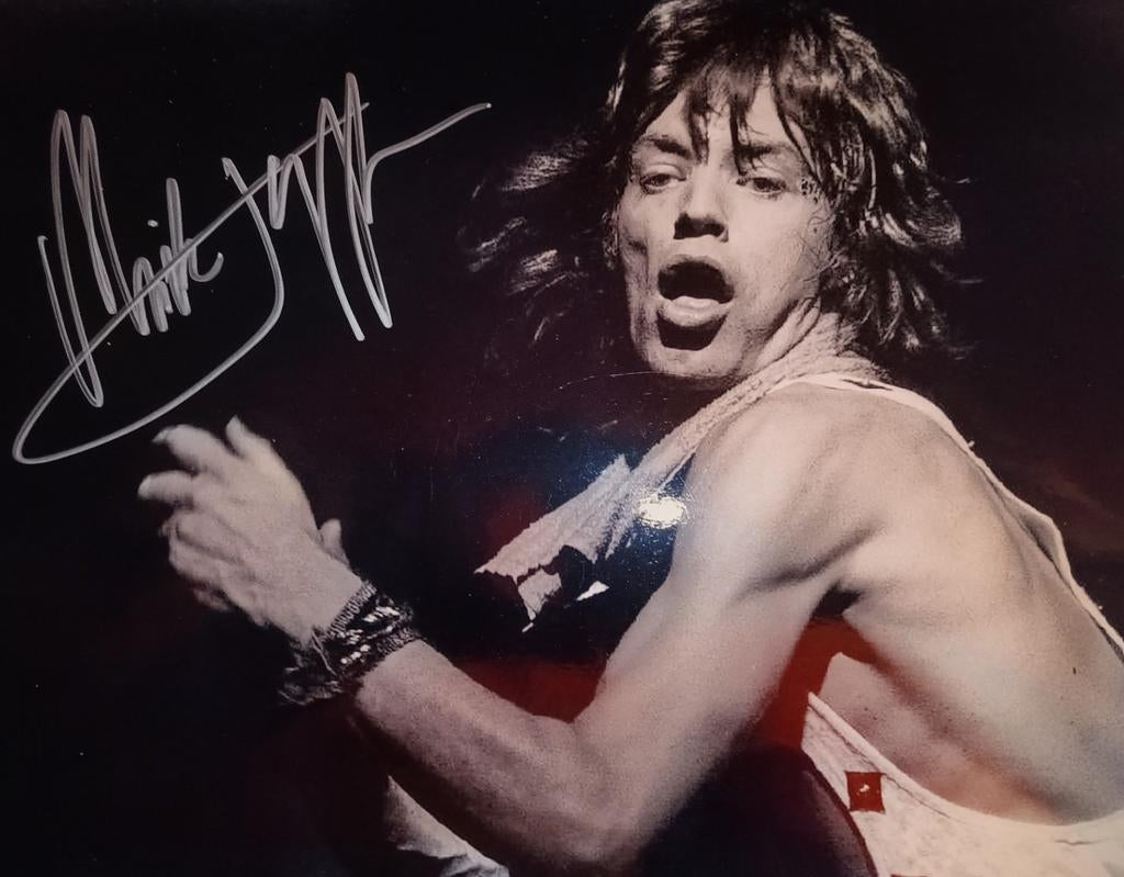 Mick Jagger foto met handtekening, Verzamelen, Foto's en Prenten, Ophalen of Verzenden, Foto