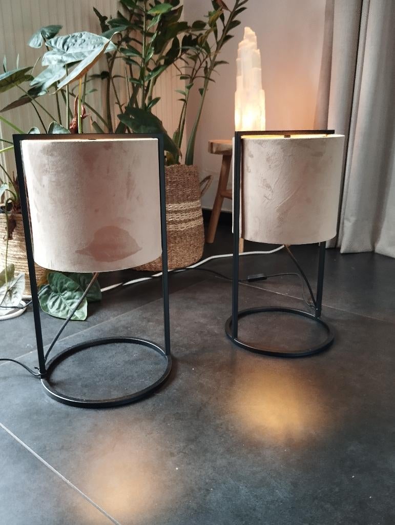 Ensemble de 2 lampes sur pied abat-jour velours, Enlèvement, Comme neuf, Métal