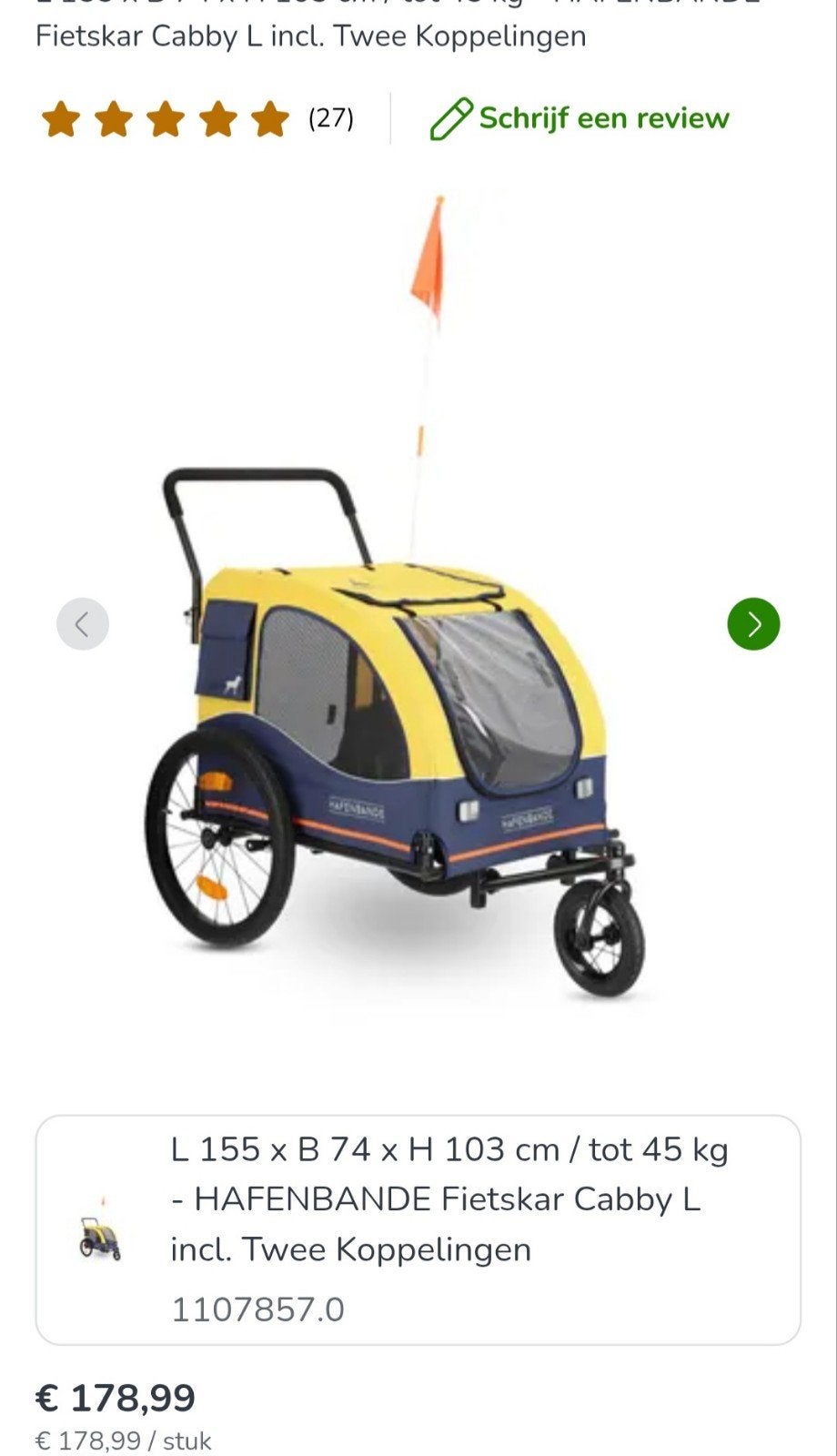 Fiets - joggingkar hond, Enlèvement