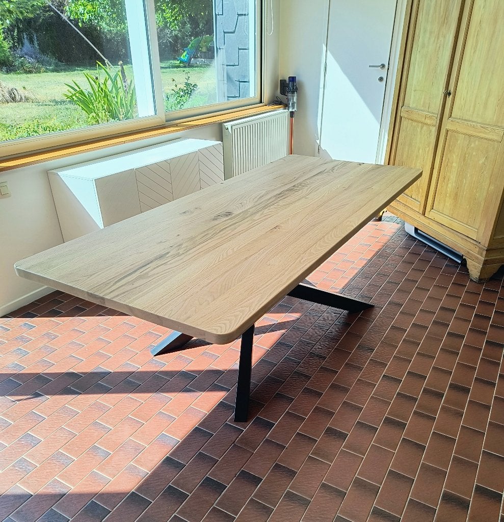 Grote nieuwe gerenoveerde eiken eettafel - 240 x 100 cm, Huis en Inrichting, Ophalen, 50 tot 100 cm, Vijf personen of meer, Eikenhout