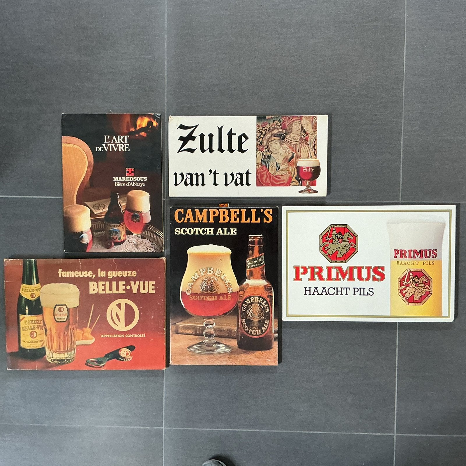 Vintage reklameborde Bier Belle-Vue, Primus, Campbell's, Collections, Enlèvement ou Envoi, Comme neuf