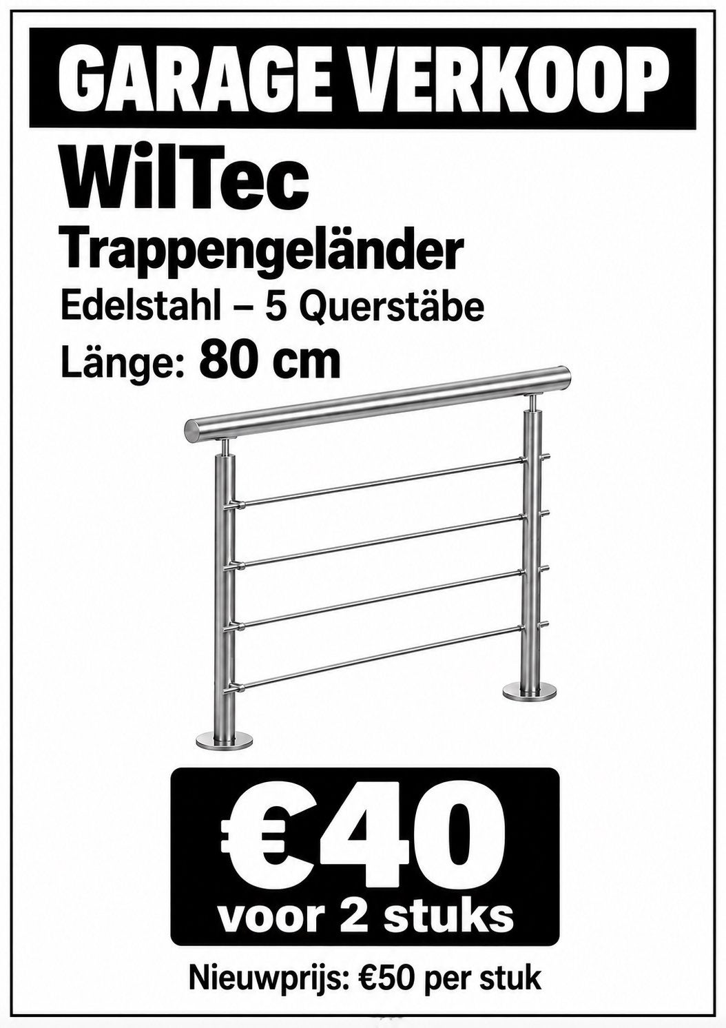 trapleuning 80 cm – 2 stuks, Bricolage & Construction, Quincaillerie & Fixations, Enlèvement