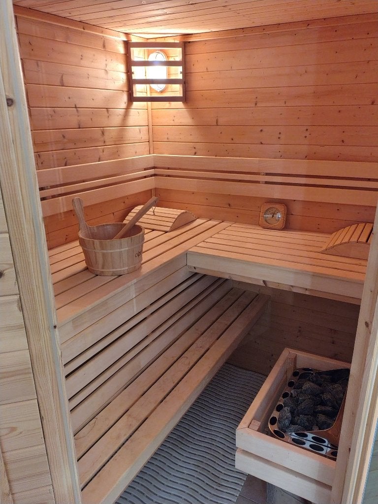 Finse Sauna met Scandinavisch Vuren hout - Perfecte staat !, Ophalen, Zo goed als nieuw, Fins of Traditioneel, Complete sauna