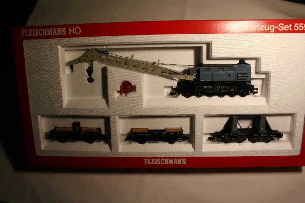 Fleischmann 5597 (HO,DC)  DB kraan set met 2 bijwagens, Enlèvement ou Envoi, Fleischmann, Wagon, Comme neuf