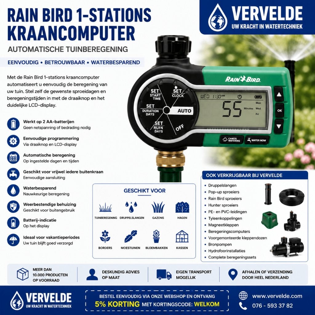 Rain Bird 1-Stations Batterijgestuurde (2x AA) Kraancomputer, Jardin & Terrasse, Programmateurs d'Arrosage, Enlèvement ou Envoi