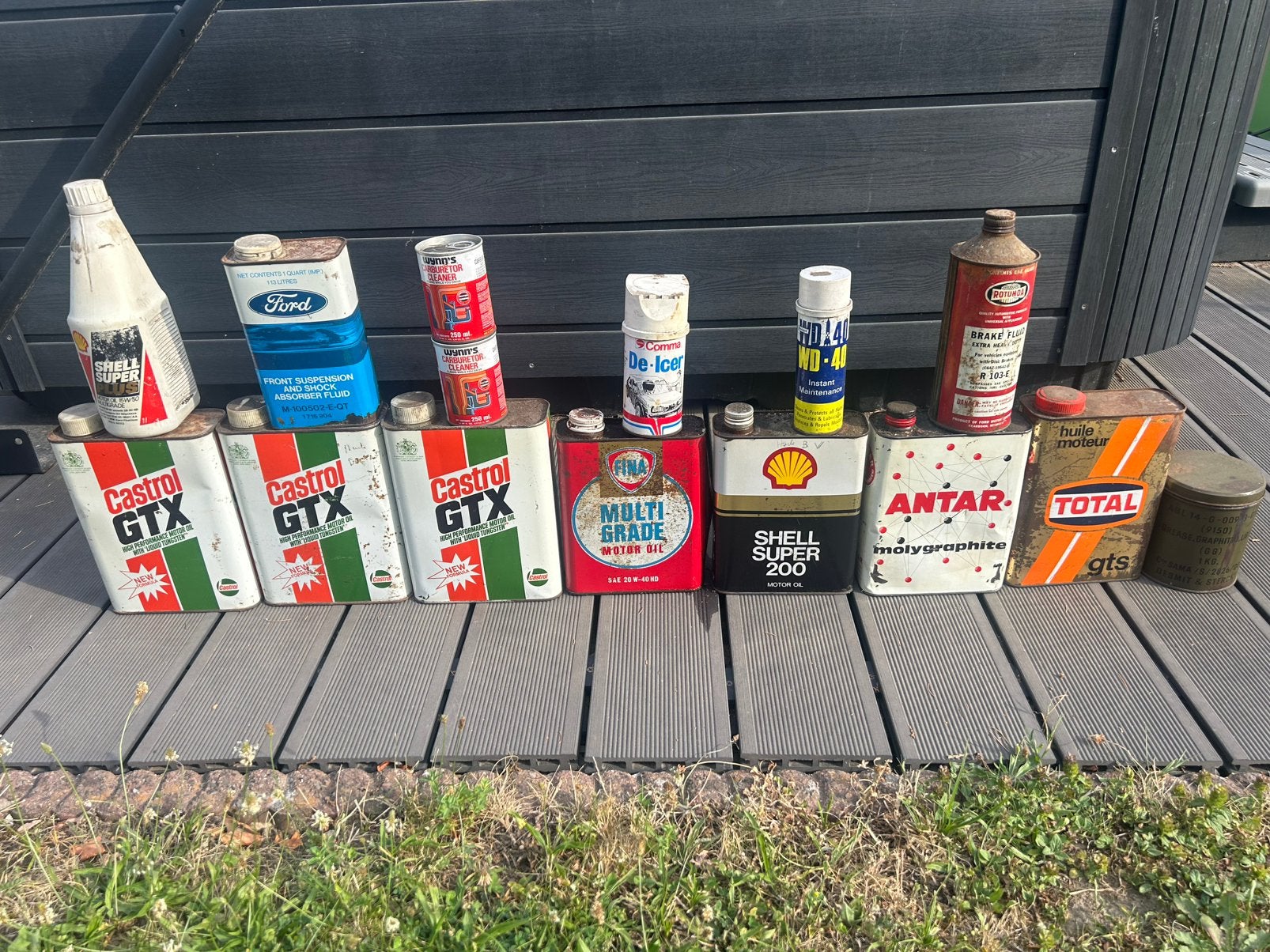 Set olieblikolie castrol ford fina shell oliekannen, Verzamelen, Ophalen of Verzenden
