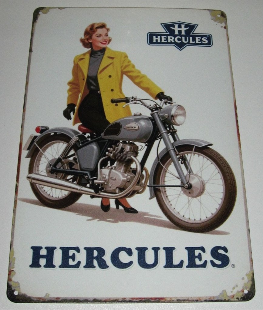 HERCULES MOTOR :  Metalen Bord Oldtimer Hercules Motor, Collections, Marques automobiles, Motos & Formules 1, Neuf, Motos, Envoi