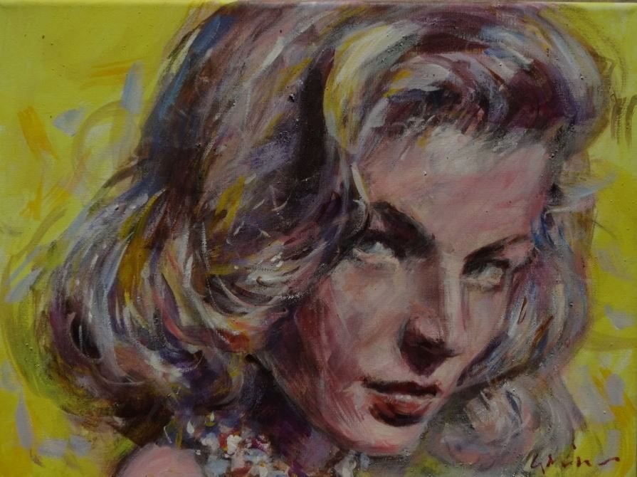 portret Hollywood Diva op canvas  G. Miller, Ophalen, 30 cm, 40 cm, Textiel