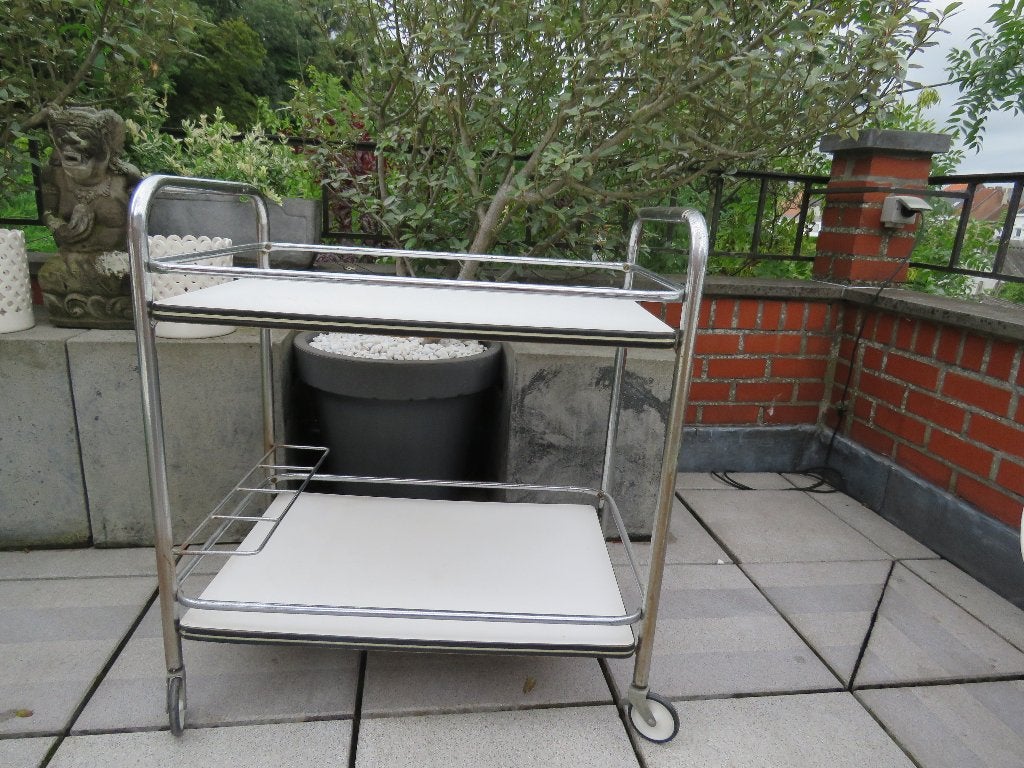 Serveerwagen, trolley, dranktrolley ,jaren 60 chroom formica, Antiek en Kunst, Curiosa en Brocante, Ophalen