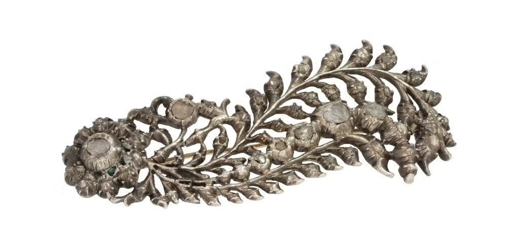 35 diamanten grote 14k gouden antieke veer broche friesland, Handtassen en Accessoires, Ophalen of Verzenden, Goud, Broche, Met edelsteen