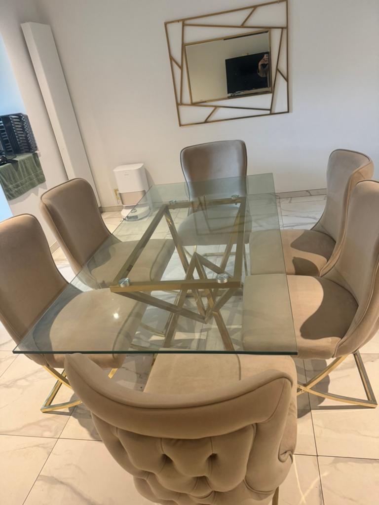 Salle a manger beige et dore, Enlèvement, Comme neuf, 4 à 6 chaises