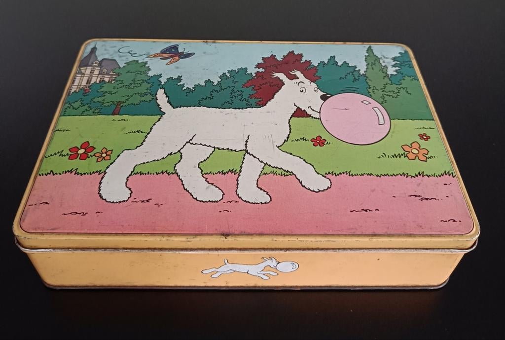 Vintage Kuifje opbergblik met Bobbie., Verzamelen, Ophalen of Verzenden, Gebruikt, Overige merken