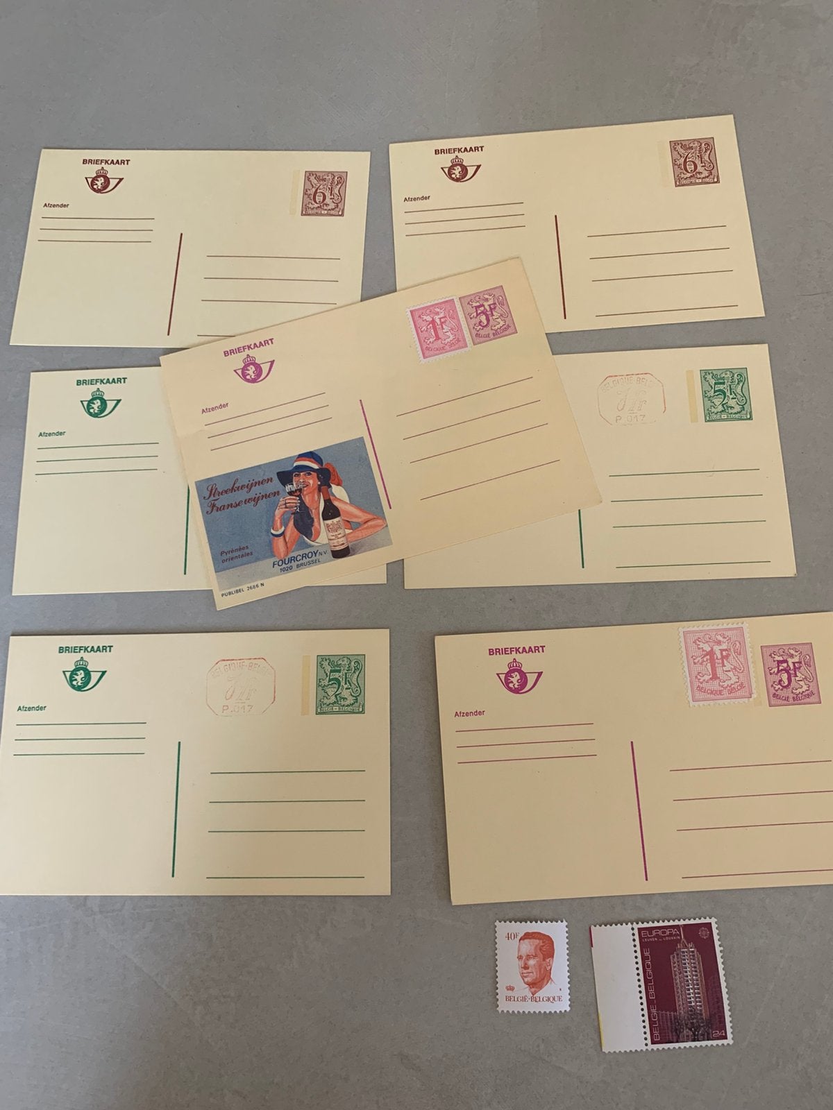 Lot van 7 vintage Belgische gele briefkaarten, Ophalen of Verzenden