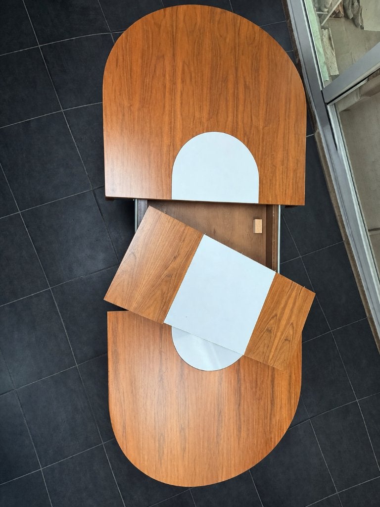 Uitschuifbare Eettafel Houtlook met Grijze Inleg, Ophalen, Gebruikt, 100 tot 150 cm, Teakhout
