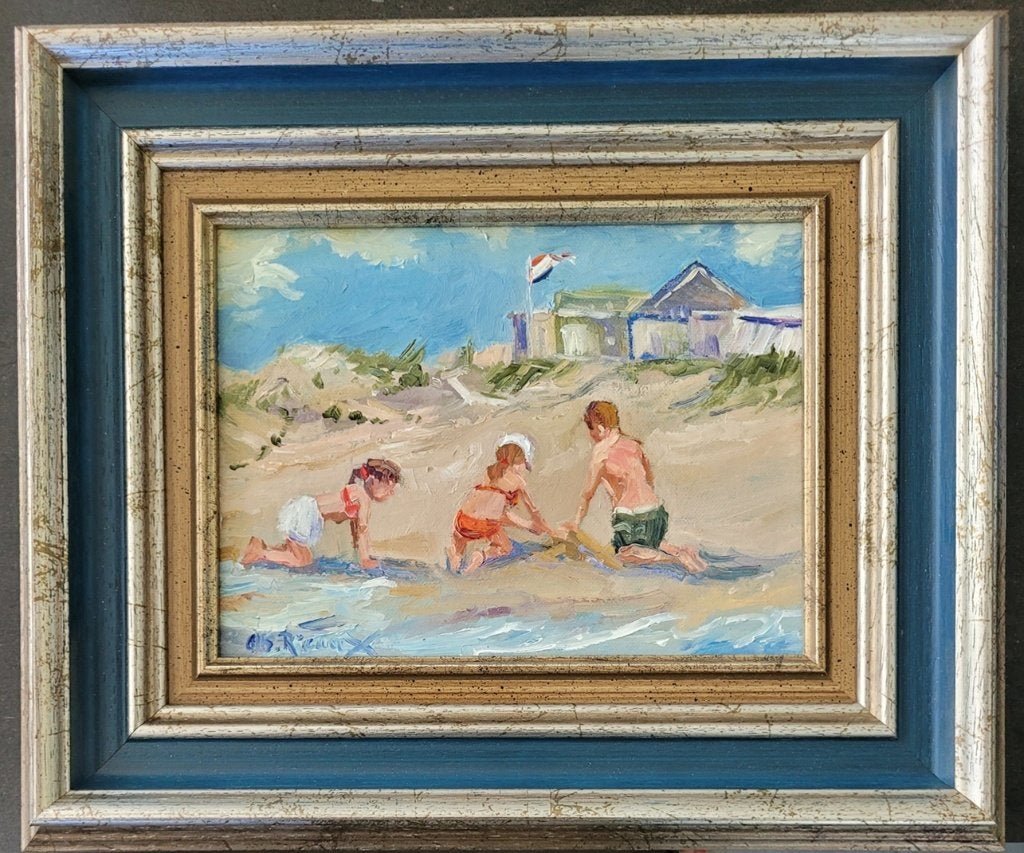 Albert RIGAUX, strandplezier, Antiquités & Art, Enlèvement ou Envoi, Peinture à l'huile, Signé, Toile