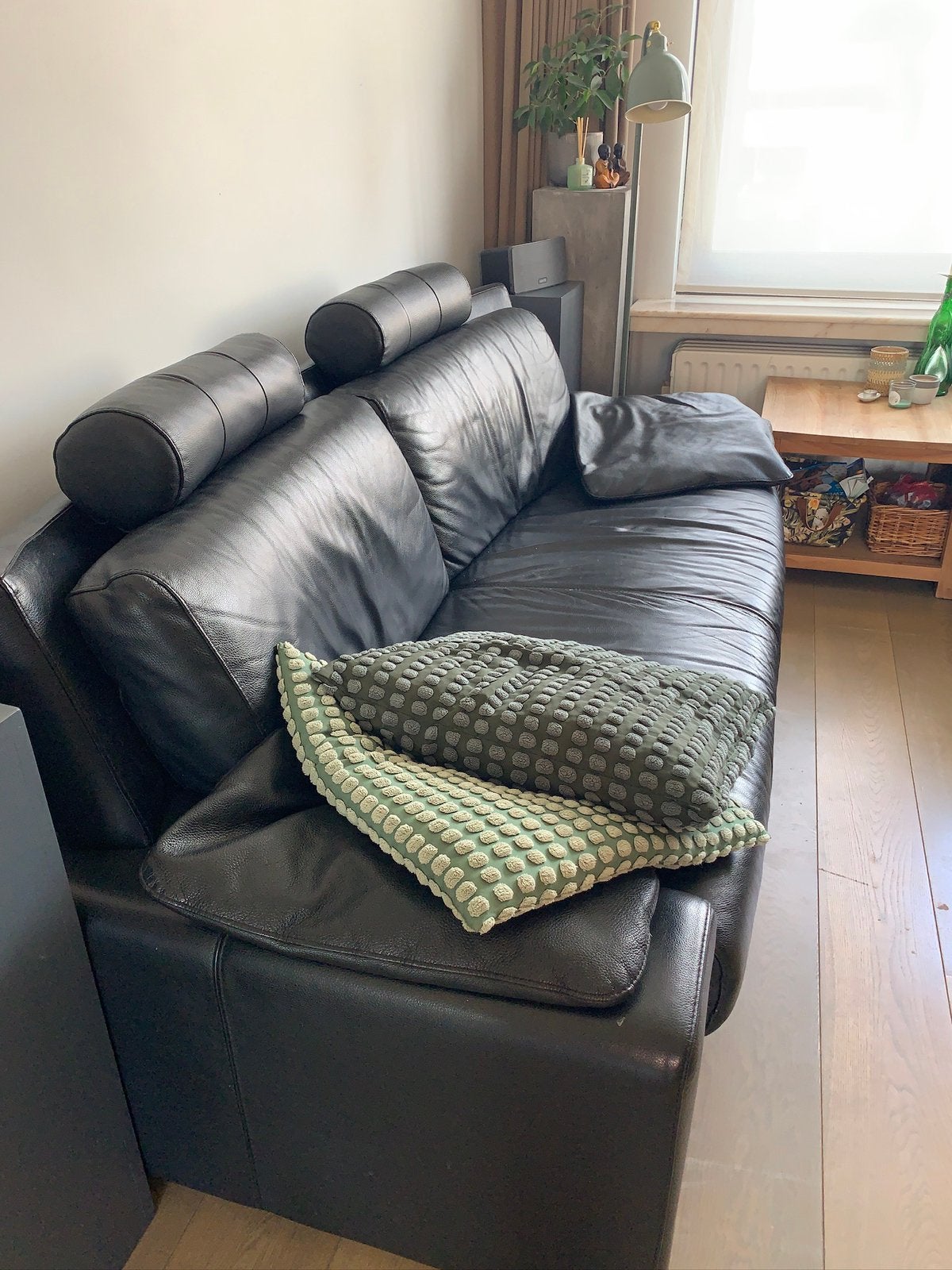Verlaagd in prijs - Zwart Lederen salon te koop, Ophalen, Gebruikt, Leer