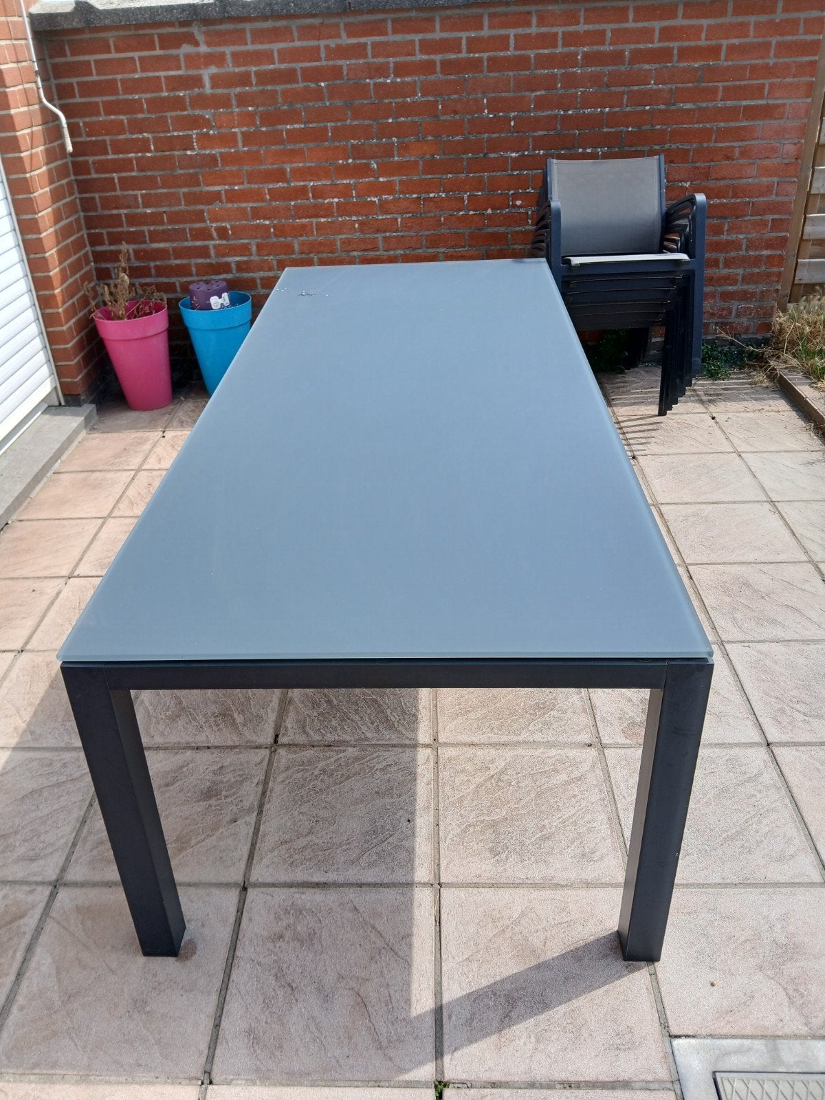Tuintafel + stoelen, Tuin en Terras, Tuintafels, Ophalen, Gebruikt, Rechthoekig, Aluminium