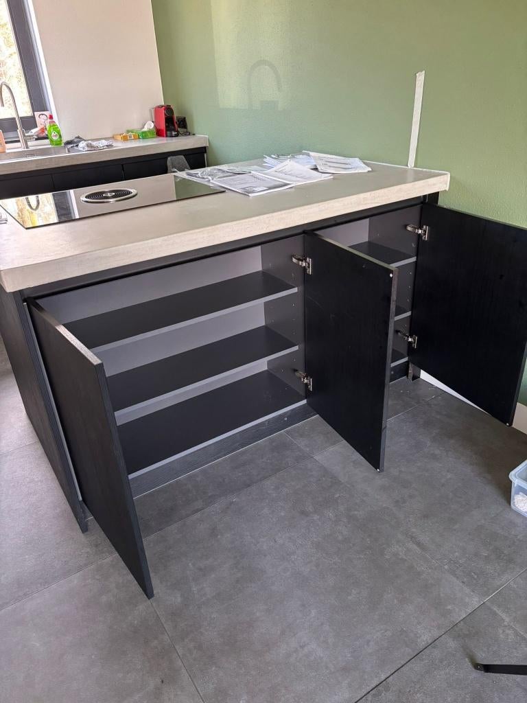 Moderne mat zwarte eilandkeuken incl apparatuurGEDEMONTEERD, Zwart, Overige typen, Ophalen of Verzenden, Zo goed als nieuw
