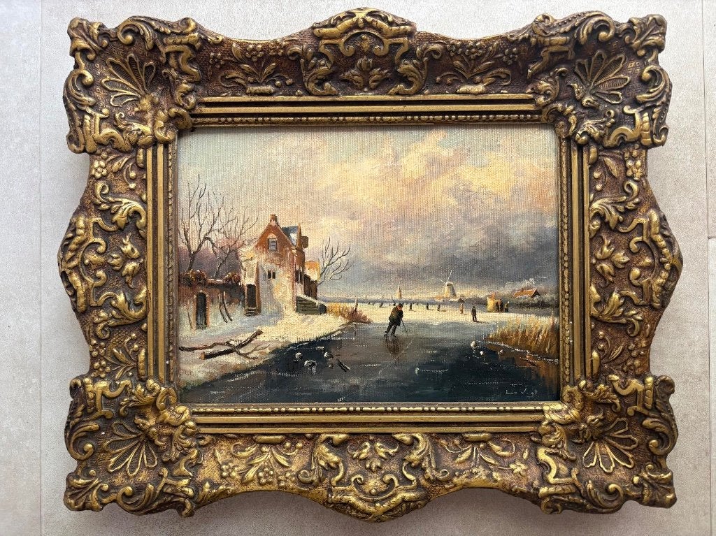 Navolger Charles Leickert - winterlandschap, Doek, Ophalen of Verzenden, Olieverf, Klassiek